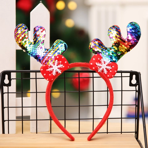 Pailletten Rentier Geweih Haarreif Weihnachten Schneeflocke Schleife Haarschmuck Festliche Party Deko Für Damen Kinder