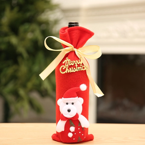 Housse de Bouteille de Vin Noël Père Noël Bonhomme de Neige Renne Ours Tissu Brossé Décoration Joyeux Noël Ornement de Table Festif