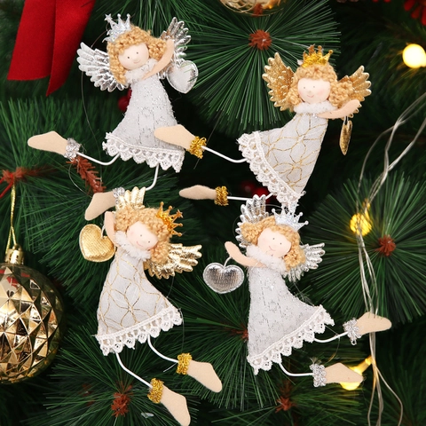 Addobbi Natalizi ad Angelo Fatti a Mano Angelo di Pizzo Bianco Bambola Decorazione Sospesa Ali Oro Argento per Albero