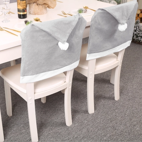 Christmas Grey Chair Cover Non-Woven Fabric Santa Hat Design For Dining Room Holiday Festive Home Party Decoration