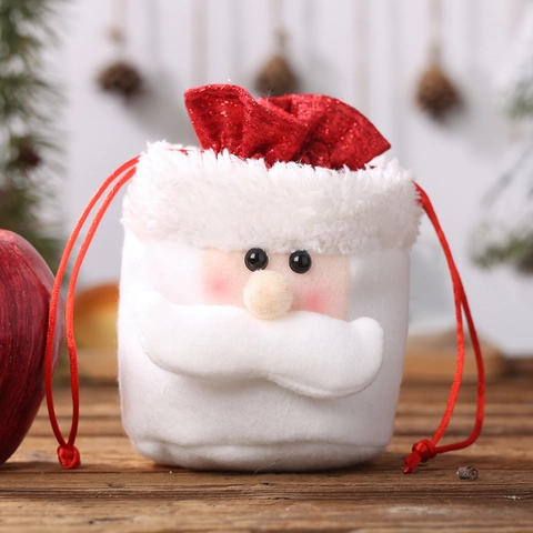 Christmas Burlap Drawstring Gift Bag Santa Claus Snowman Reindeer Pattern Holiday Candy Apple Pouch For Xmas Party Decor