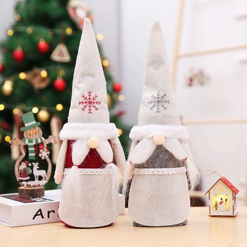 Housse de Bouteille de Vin Gnome de Noël Ensemble Poupée sans Visage Forêt Nordique Avec Chapeau Flocon de Neige Rouge Gris Décor de Bouteille de Fête Table Noël