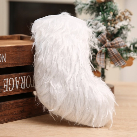 Calcetín de Navidad de Felpa Larga Blanca Piel Sintética Adorno para Árbol de Navidad Bolsa de Regalo para Decoración del Hogar