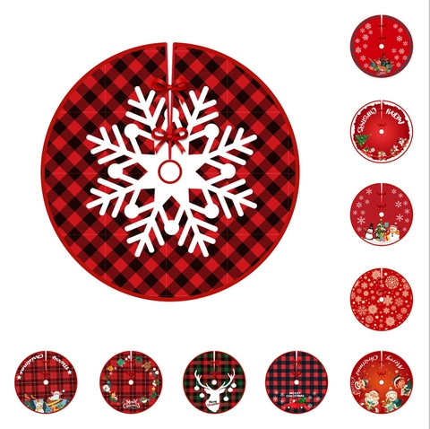 Jupe de Sapin de Noël Plaid Buffalo Tissu Brossé Rond Décoration Flocon de Neige Père Noël Renne Bonhomme de Neige Motif Festif