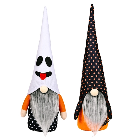 Bambola Peluche Gnomo Halloween Figurina Rudolf Senza Volto Con Cappello a Punta Design Pois Fantasma Ornamento Casa Halloween