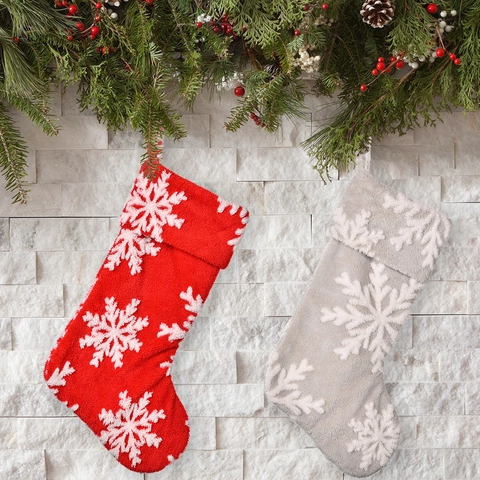 Große Plüsch Weihnachtssocke Mit Schneeflockenmuster Hängende Socke Für Kamin Weihnachtsbaum Schmuck Festliche Dekoration