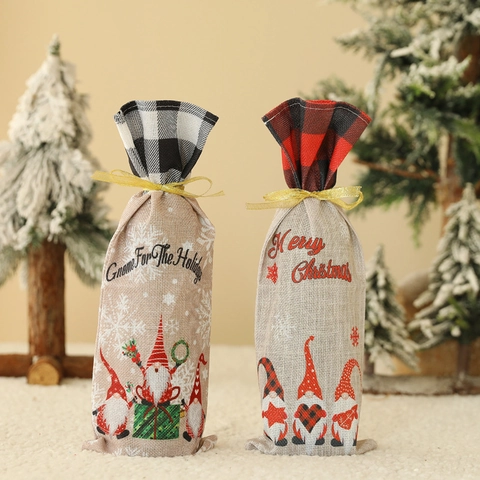 Kerst Kabouter Ruit Wijnhofhoes Feestelijke Champagne Cadeautas Kerst Tafeldecoratie Lint Fleshoes Voor Feestdagen