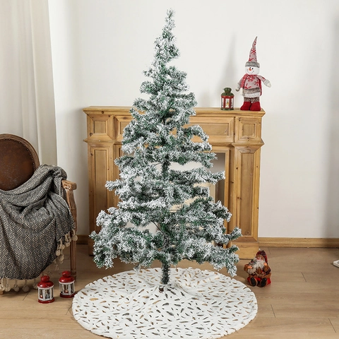 Plush Christmas Tree Skirt Gold Silver Feather Pattern White Faux Fur Tree Base Cover For Holiday Party Xmas Home Decor