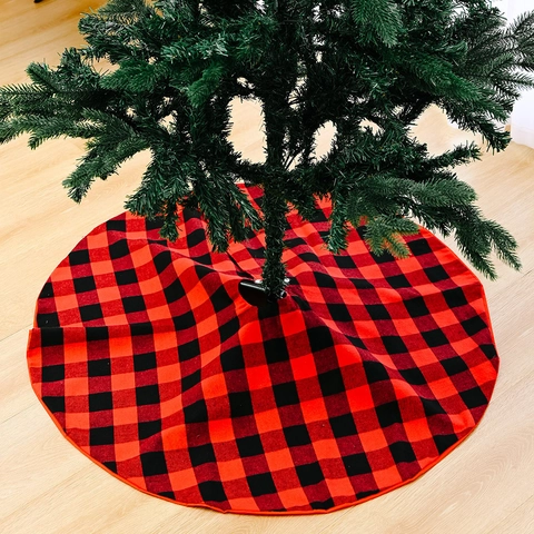 Rot Schwarz Buffalo Karo Weihnachtsbaumrock Klassisch Rund Stoff Baumunterlage Für Zuhause Feiertag Party Dekoration