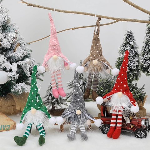 LED Leuchtende Weihnachten Gnom Ornament Gesichtsloser Waldmann Lange Beine Hängepuppe Strickmütze Für Zuhause Baum Deko