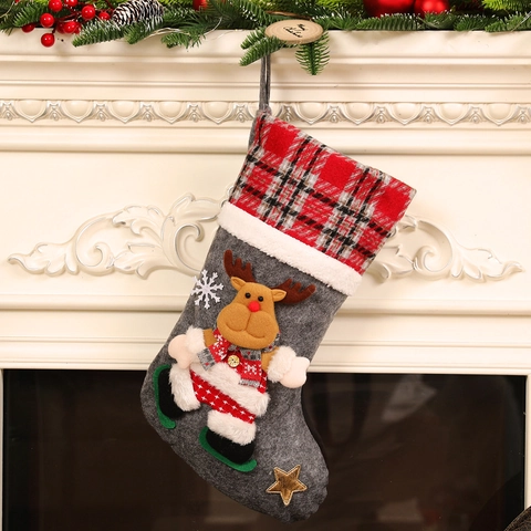 Grote Kerstsokken Decoraties 3D Cartoon Kerstman Sneeuwpop Rendier Vilt Ruit Manchetten Kerstcadeau Snoepzak Open Haard Decoratie