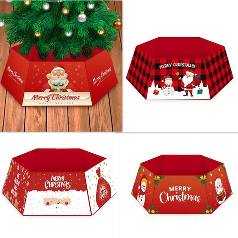 Falda de Árbol de Navidad Plegable Cubierta de Base Hexagonal Buffalo Plaid Papá Noel Muñeco de Nieve Decoración Navideña