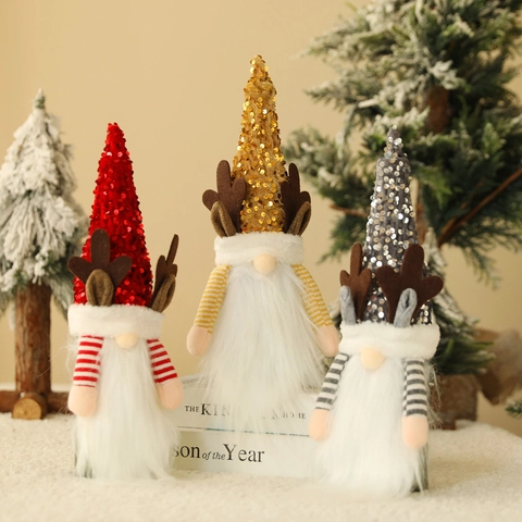 Christmas Sequin Gnome Wine Bottle Cover Rudolph Reindeer Antler White Beard Striped Sleeve Festive Table Decor Holiday Gift