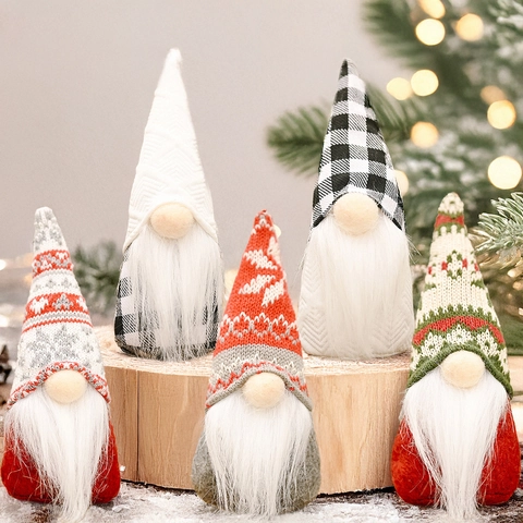 Christmas Gnomes Decorations Knitted Faceless Dolls Tomte Tabletop Ornaments Nordic Style Holiday Decor