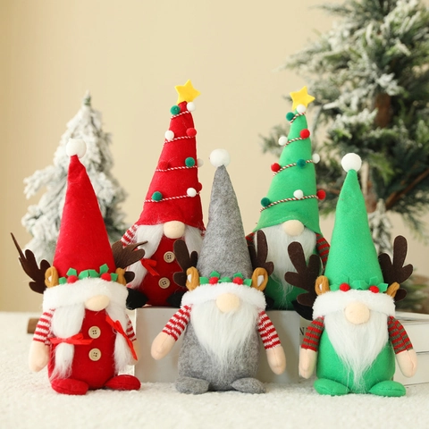Bambole di Gnomo di Natale in Peluche Fatte a Mano Con Corna di Renna e Cappelli ad Albero Stella Ornamenti Tomte Nisse Svedesi