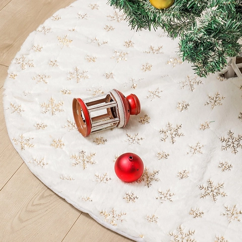 Jupe de Sapin de Noël en Peluche Blanche Avec Motifs de Flocons de Neige en Paillettes Or Argent Décoration de Base