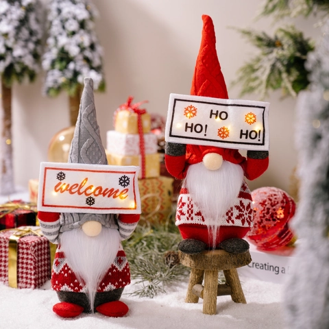 Christmas Gnome Plush Faceless Doll With LED Light Up Welcome Sign Xmas Table Desktop Ornament Festive Party Home Decoration