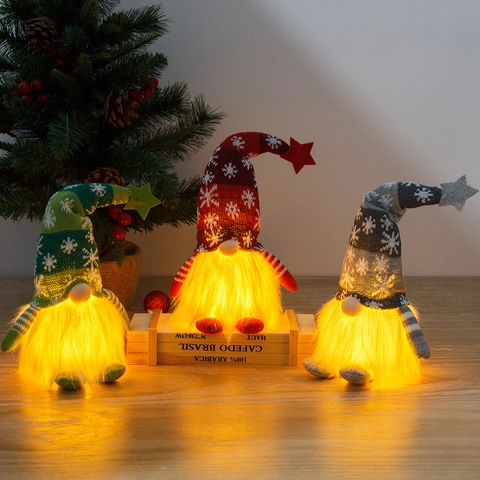 Gnomes de Noël Lumineux en Peluche Tomte Nisse Suédois LED Décorations de Noël en Tricot Flocon de Neige pour Maison Table