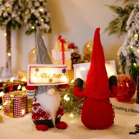 Christmas Gnome Plush Faceless Doll With LED Light Up Welcome Sign Xmas Table Desktop Ornament Festive Party Home Decoration