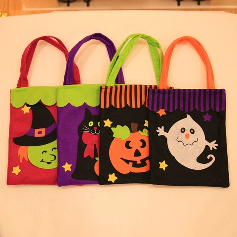 Halloween Felt Gift Bag Cartoon Pumpkin Witch Ghost Treat Bag Portable Non-Woven Fabric Candy Pouch For Party Decoration
