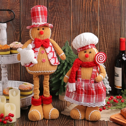 Telescopic Christmas Gingerbread Man Plush Doll Home Desktop Window Display Xmas Decoration Ornaments Holiday Party Favors