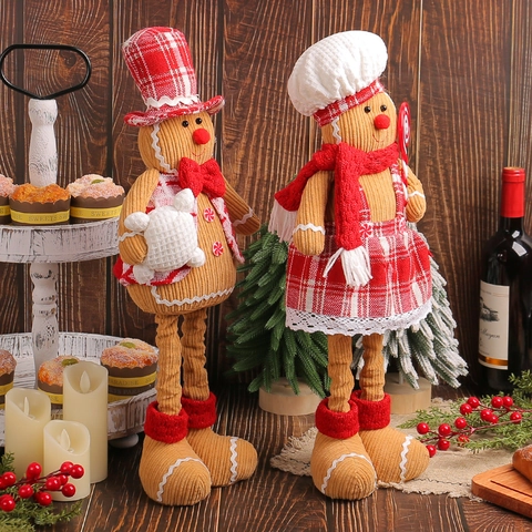 Telescopic Christmas Gingerbread Man Plush Doll Home Desktop Window Display Xmas Decoration Ornaments Holiday Party Favors