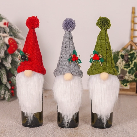 Christmas Wine Bottle Cover Knitted Gnome Rudolph Wine Bottle Decor For Xmas Party Dining Table Home Holiday Decorations