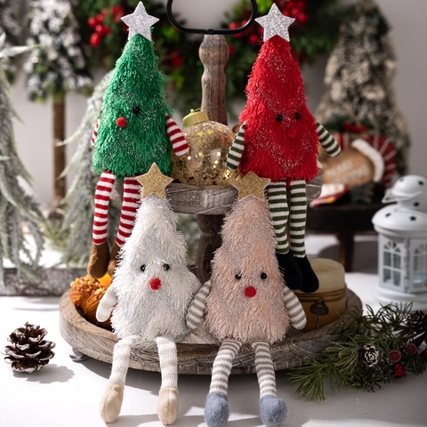 Plüsch Weihnachtsbaum Puppe Ornamente Mit Langen Gestreiften Beinen Sitzende Baumfigur Für Heim Festliche Party Dekorationen