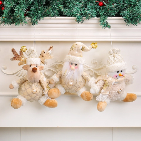Weihnachten Weihnachtsmann Schneemann Rentier Plüsch Anhänger Cremegold Strickpuppe Für Weihnachtsbaum Dekoration