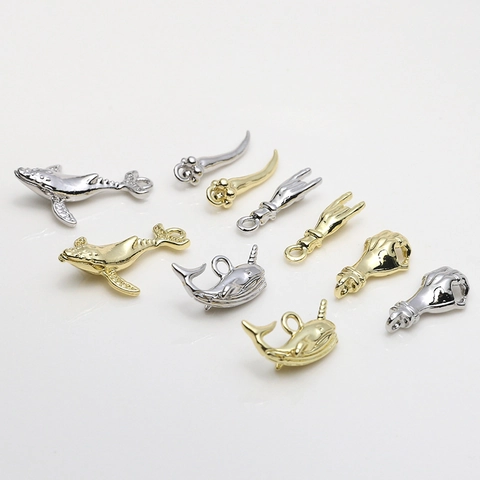 DIY Jewelry Making Alloy Gold Silver Plated Charms Dolphin Whale OK Hand Rock Gesture Pendant For Necklace Bracelet