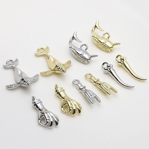 DIY Jewelry Making Alloy Gold Silver Plated Charms Dolphin Whale OK Hand Rock Gesture Pendant For Necklace Bracelet