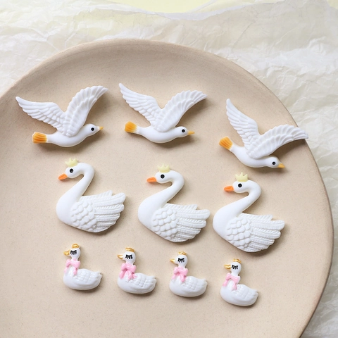 Cute White Swan Seagull Resin Flatback Patches DIY Manual Accessories For Phone Case Hair Clips Craft Jewelry Making