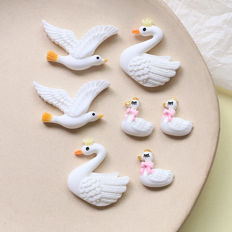 Cute White Swan Seagull Resin Flatback Patches DIY Manual Accessories For Phone Case Hair Clips Craft Jewelry Making