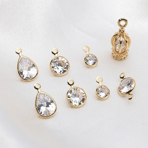 Vergulde Koperen Zirconia Hangers Ronde Waterdruppel Vogelkooi Charms Voor DIY Ketting Oorbel Sieraden Maken Accessoires
