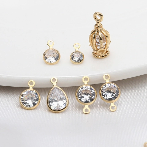 Vergulde Koperen Zirconia Hangers Ronde Waterdruppel Vogelkooi Charms Voor DIY Ketting Oorbel Sieraden Maken Accessoires