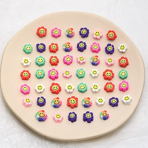 Perles en Pâte Polymère Visage Souriant Fleur Colorée Pour la Fabrication de Bijoux DIY Bracelet Collier Boucles d'Oreilles