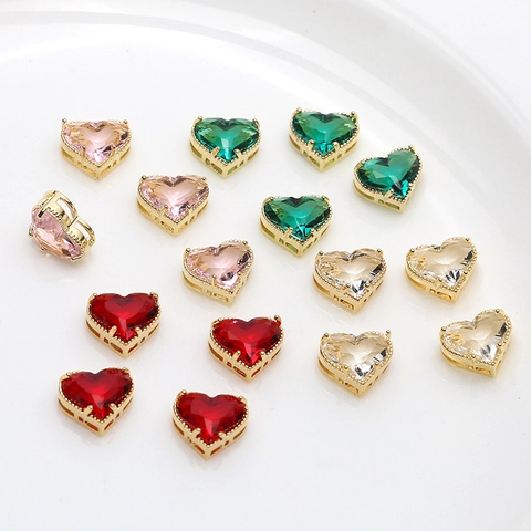 Vintage Heart Shaped Zircon Pendant Copper Gold Plated DIY Jewelry Making Accessory For Necklace Earrings Women