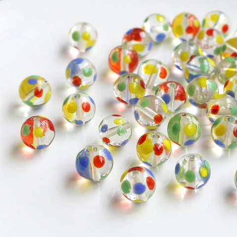 12mm Colorful Polka Dot Translucent Glass Beads Korean Style Round Lampwork Loose Beads For DIY Jewelry Making Crafts