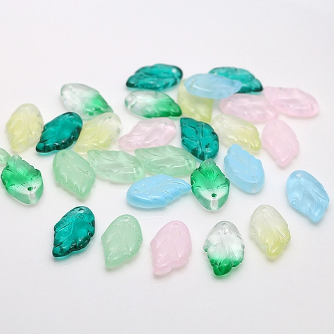 Czech Lampwork Glass Leaf Charms Translucent Frosted Leaf Shaped Pendants For DIY Hair Accessories Earrings Jewelry Making Findings
