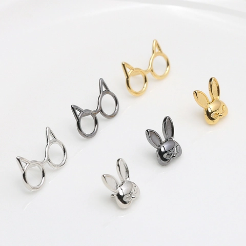Copper Gold Plated DIY Jewelry Findings Animal Rabbit Cat Antler Guitar Stud Earrings With 925 Sterling Silver Post