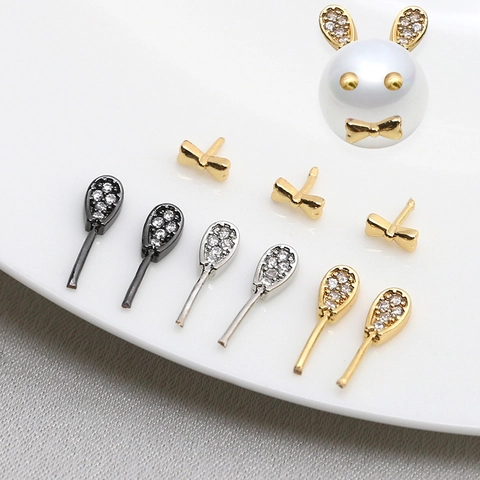 DIY Jewelry Making Findings Copper Gold Plated Micro Pave Zirconia Bunny Ear Bowtie Shape Mini Pendants For Earrings Accessories