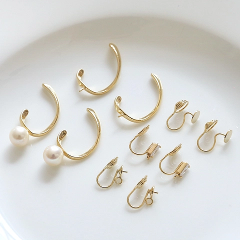 Convertitori Clip per Orecchio a Spirale in Rame Placcato Oro 18k per Orecchie Non Forate Accessori per Gioielli Fai da Te Strass Design ad Arco