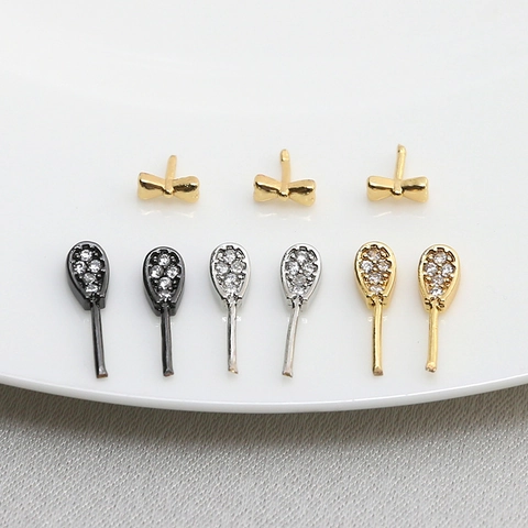 DIY Jewelry Making Findings Copper Gold Plated Micro Pave Zirconia Bunny Ear Bowtie Shape Mini Pendants For Earrings Accessories