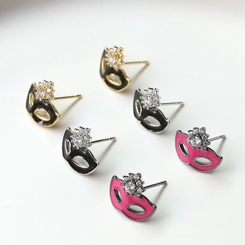 DIY Copper Enamel Mask Charms For Jewelry Making Inlaid Rhinestone Fox Mask Pendants For Earring Necklace Accessories