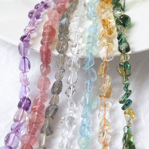 Natural Stone Chips Irregular Gemstone Beads For DIY Jewelry Making Amethyst Citrine Strawberry Quartz Loose Beads Material