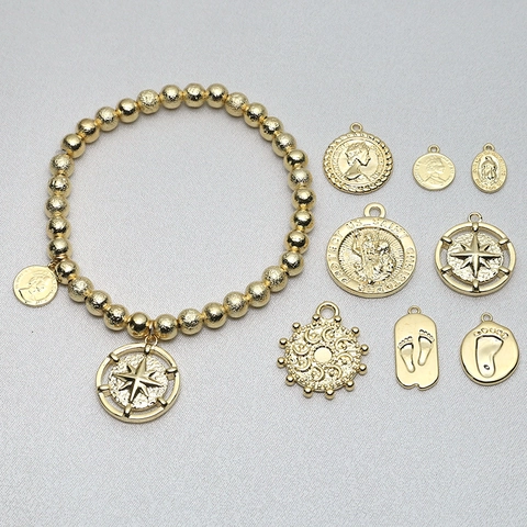 Vintage Gold Alloy Coin Pendants Religious Portrait Saint Christopher Charms Footprint Star DIY Jewelry Making Accessories For Necklaces Bracelets