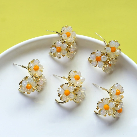 Ganchos de Cobre Chapado en Oro Flores de Cristal Con Poste de Plata de Ley 925 Accesorio para Creación de Joyas Artesanales DIY