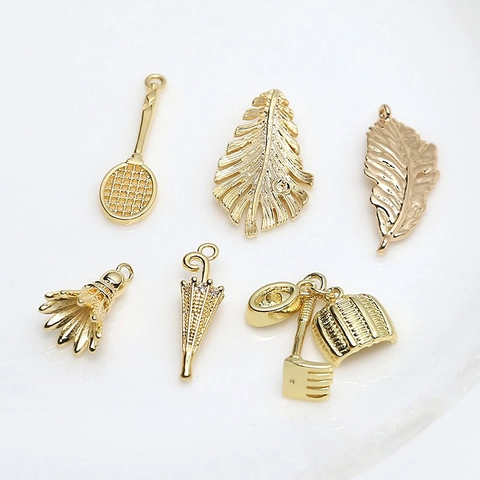 Gold Plated Alloy DIY Pendant Charms Tennis Racket Shuttlecock Umbrella Leaf For Necklace Keychain Jewelry Making