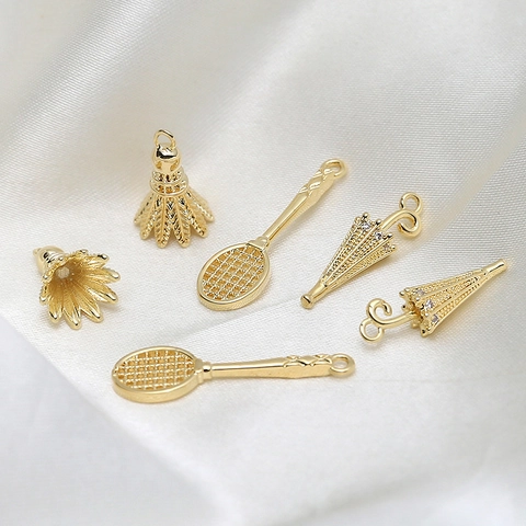 Gold Plated Alloy DIY Pendant Charms Tennis Racket Shuttlecock Umbrella Leaf For Necklace Keychain Jewelry Making