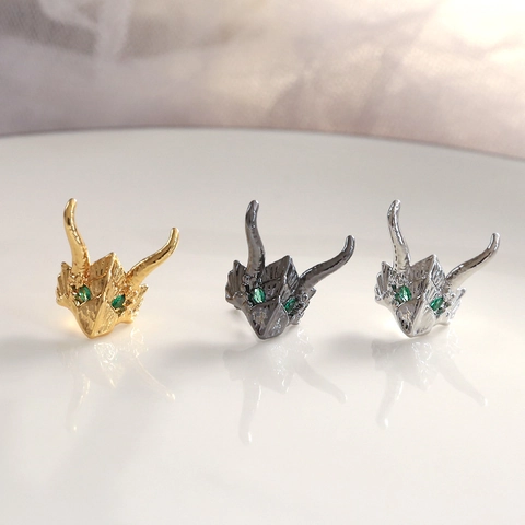 Dragon Knight Mask Horned Dragon Head Pendants Copper Plated Gold Zirconia DIY Jewelry Making Charm Accessory Gothic Punk